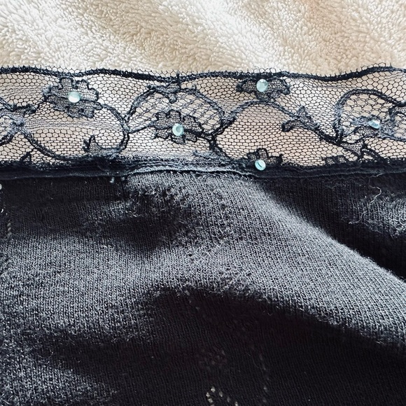 ANONYMOUS black cotton knit cardigan with blue and rhinestone trim. - Picture 5 of 8